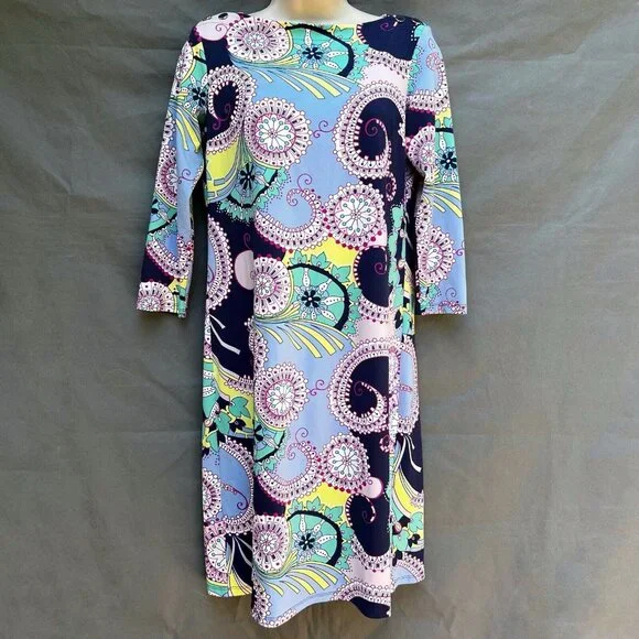 Talbots Size Small Petite 3/4 Sleeve Blue Pink Dress Button Detail Paisley - Picture 1 of 6